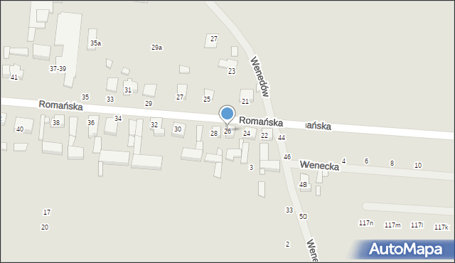 Kalisz, Romańska, 26, mapa Kalisza