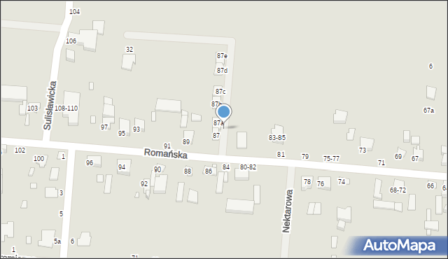 Kalisz, Romańska, 87a, mapa Kalisza