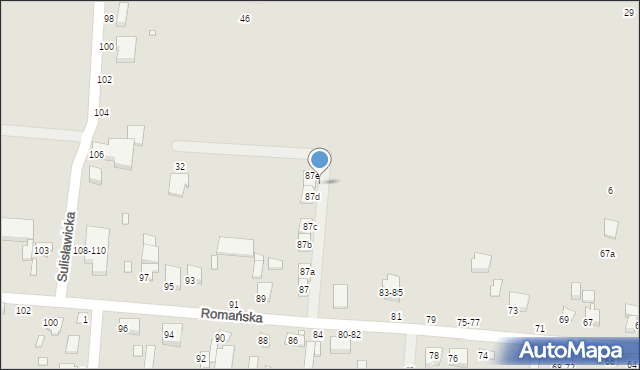 Kalisz, Romańska, 87e, mapa Kalisza