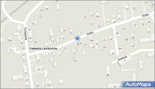 Kalwaria Zebrzydowska, Rólki, 14, mapa Kalwaria Zebrzydowska