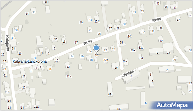 Kalwaria Zebrzydowska, Rólki, 20, mapa Kalwaria Zebrzydowska