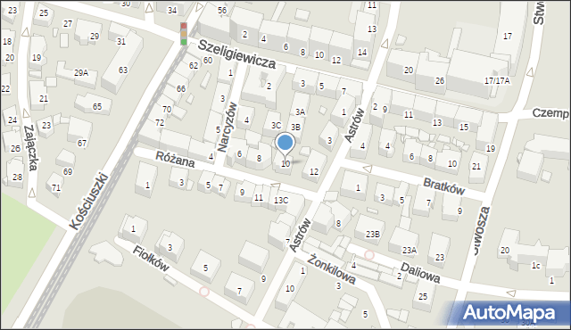 Katowice, Różana, 10, mapa Katowic