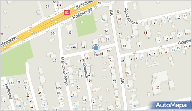 Katowice, Robotnicza, 14A, mapa Katowic