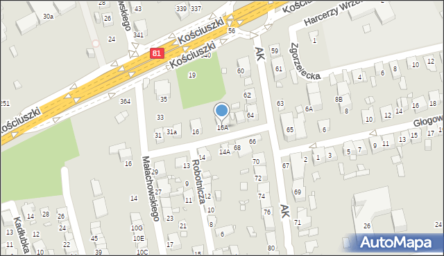 Katowice, Robotnicza, 16A, mapa Katowic