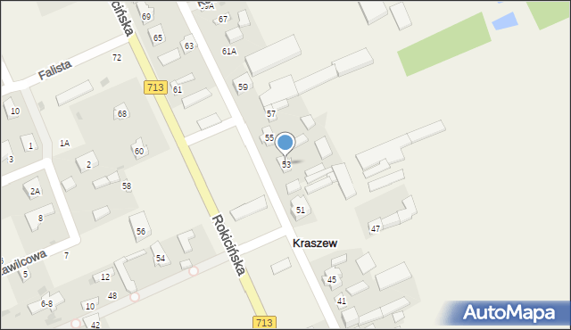 Kraszew, Rokicińska, 53, mapa Kraszew