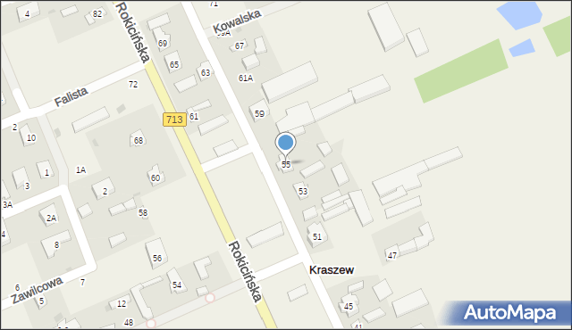 Kraszew, Rokicińska, 55, mapa Kraszew