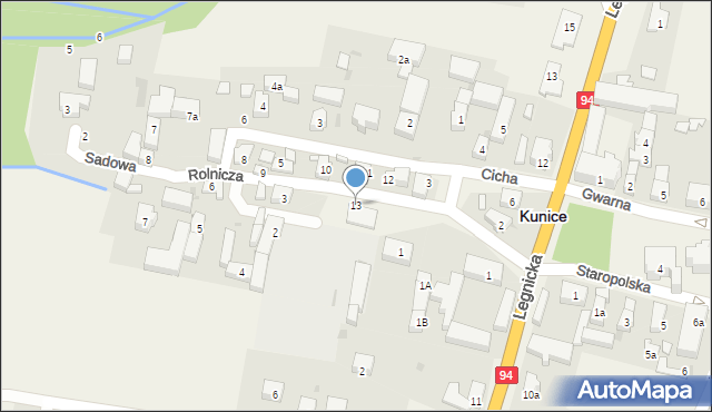 Kunice, Rolnicza, 13, mapa Kunice