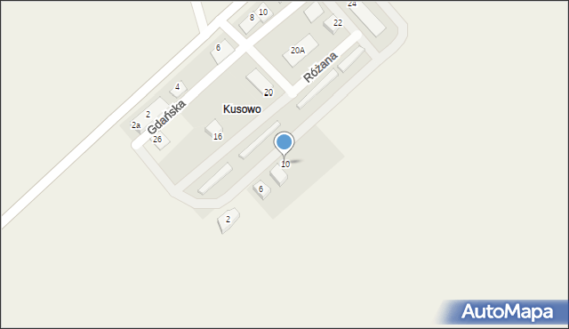 Kusowo, Różana, 10, mapa Kusowo