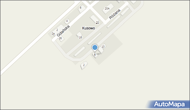 Kusowo, Różana, 6, mapa Kusowo