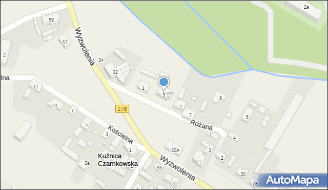 Kuźnica Czarnkowska, Różana, 3, mapa Kuźnica Czarnkowska