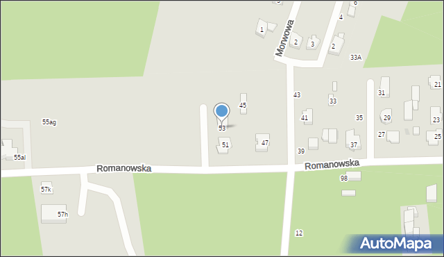 Łódź, Romanowska, 53, mapa Łodzi