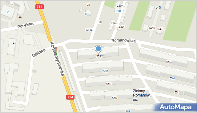 Łódź, Romanowska, 55A, mapa Łodzi