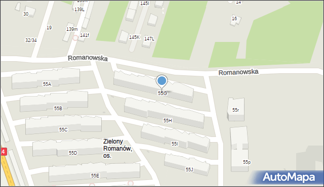 Łódź, Romanowska, 55G, mapa Łodzi