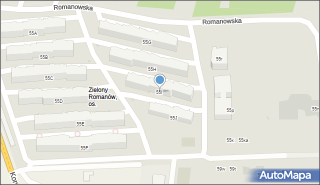 Łódź, Romanowska, 55I, mapa Łodzi
