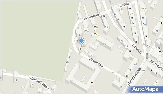 Lublin, Rowerowa, 9A, mapa Lublina