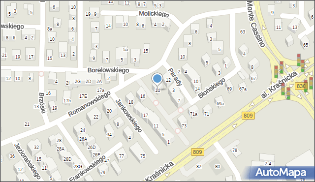 Lublin, Romanowskiego Mieczysława, 14, mapa Lublina