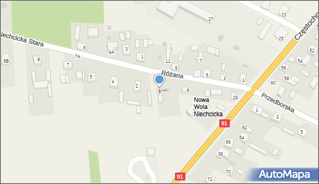 Niechcice, Różana, 8, mapa Niechcice