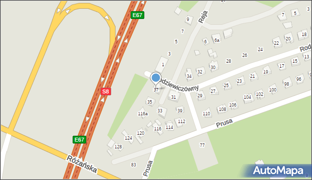 Ostrów Mazowiecka, Rodziewiczówny Marii, 37, mapa Ostrów Mazowiecka