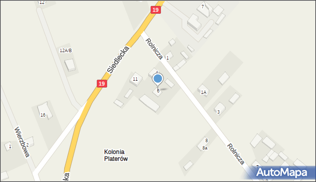 Platerów, Rolnicza, 6, mapa Platerów