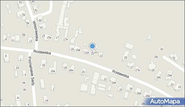 Poznań, Rodawska, 21, mapa Poznania