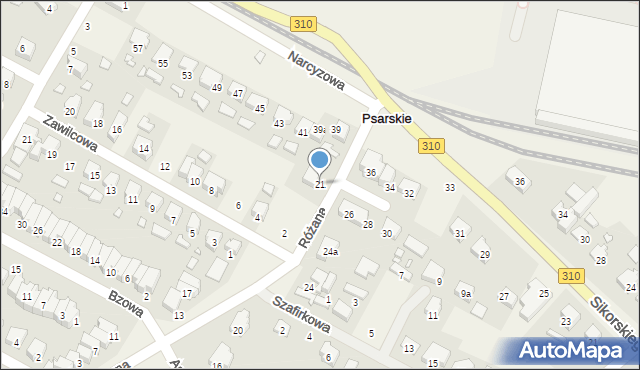 Psarskie, Różana, 21, mapa Psarskie