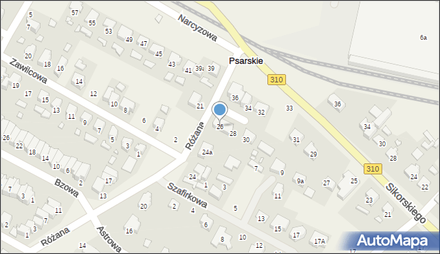 Psarskie, Różana, 26, mapa Psarskie