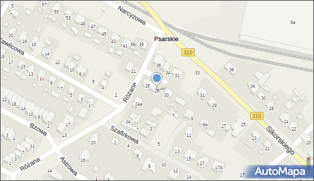 Psarskie, Różana, 28, mapa Psarskie