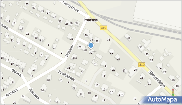 Psarskie, Różana, 30, mapa Psarskie
