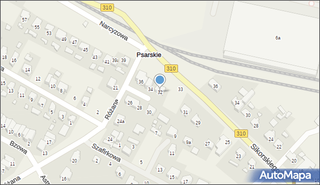 Psarskie, Różana, 32, mapa Psarskie