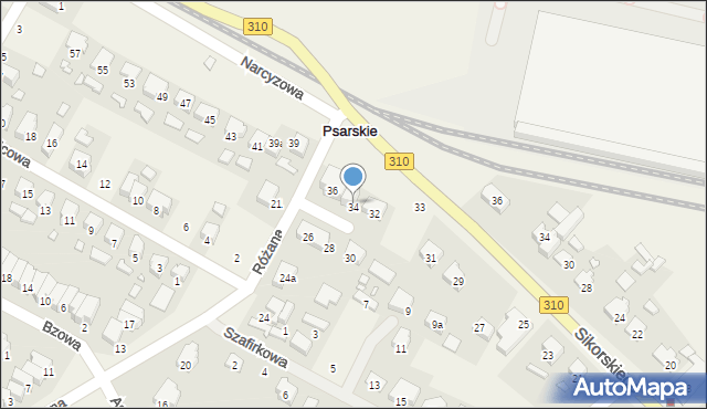 Psarskie, Różana, 34, mapa Psarskie