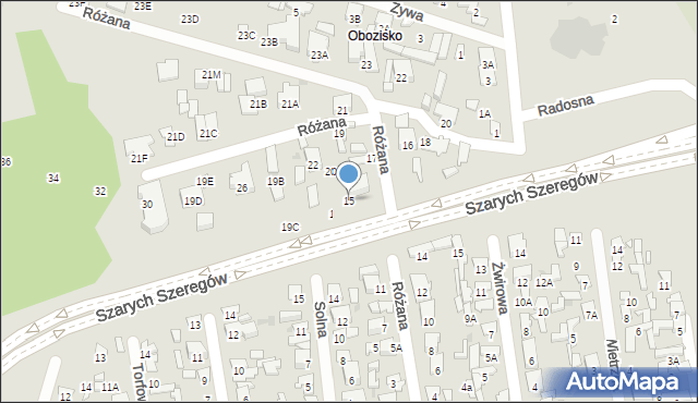Radom, Różana, 15, mapa Radomia