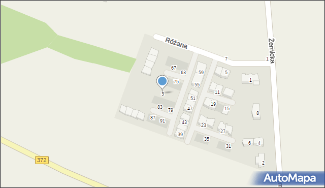 Radomierzyce, Różana, 3, mapa Radomierzyce