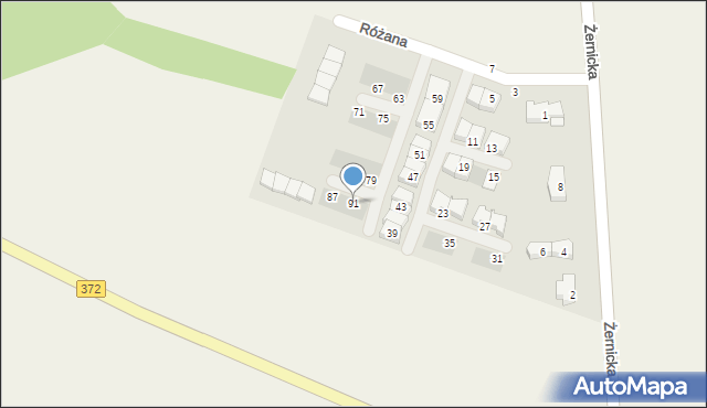 Radomierzyce, Różana, 91, mapa Radomierzyce