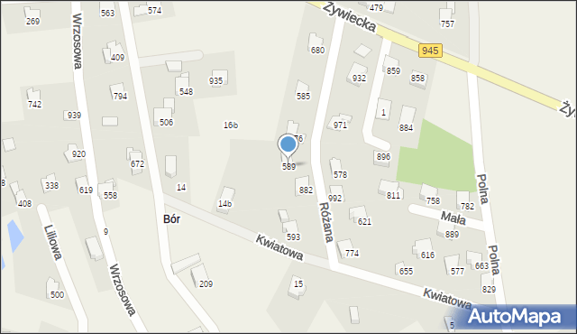 Rybarzowice, Różana, 589, mapa Rybarzowice