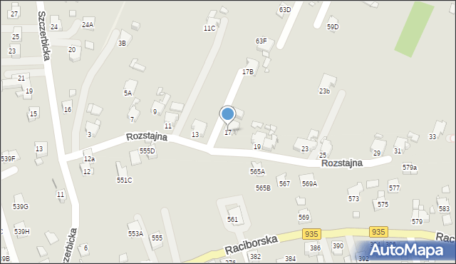 Rybnik, Rozstajna, 17, mapa Rybnika