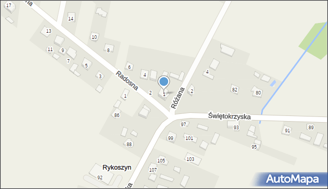 Rykoszyn, Różana, 1, mapa Rykoszyn