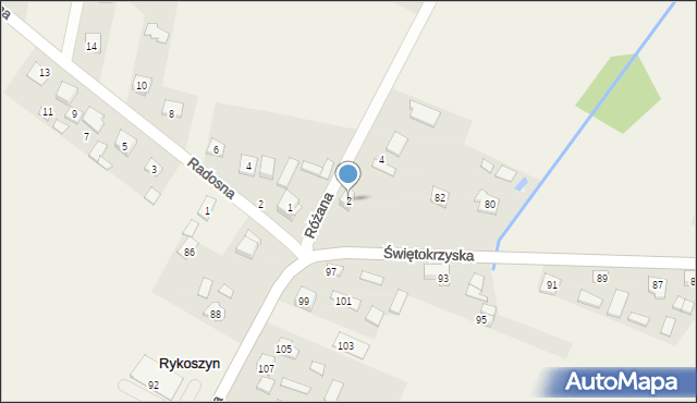 Rykoszyn, Różana, 2, mapa Rykoszyn