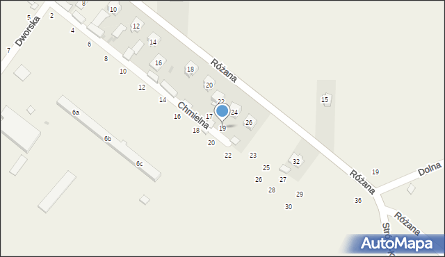 Stróża-Kolonia, Różana, 19, mapa Stróża-Kolonia