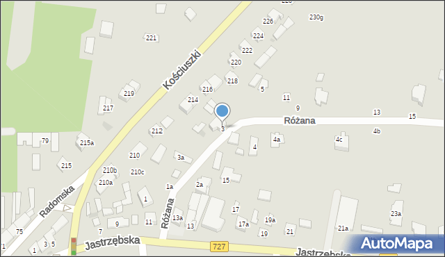 Szydłowiec, Różana, 3, mapa Szydłowiec