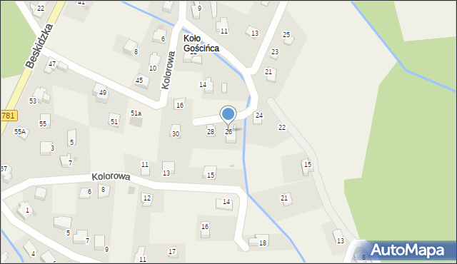 Targanice, Różana, 26, mapa Targanice