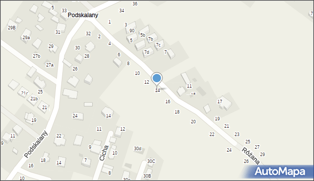 Tomaszowice, Różana, 14, mapa Tomaszowice