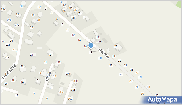 Tomaszowice, Różana, 18, mapa Tomaszowice