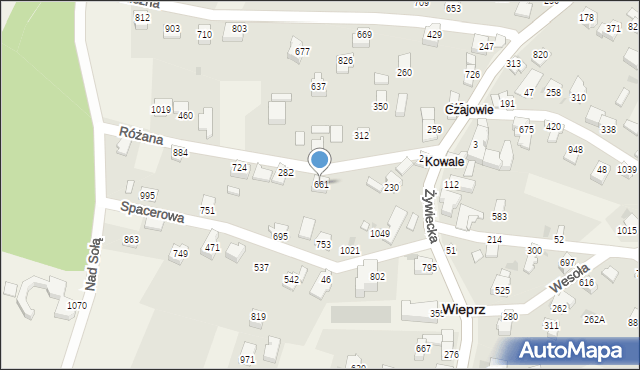 Wieprz, Różana, 661, mapa Wieprz