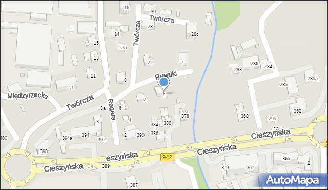 Bielsko-Biała, Rusałki, 4, mapa Bielsko-Białej