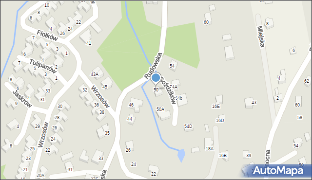 Cieszyn, Rudowska, 50, mapa Cieszyna