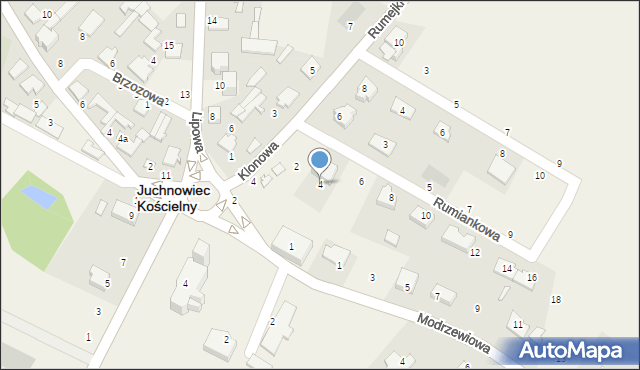 Juchnowiec Kościelny, Rumiankowa, 4, mapa Juchnowiec Kościelny