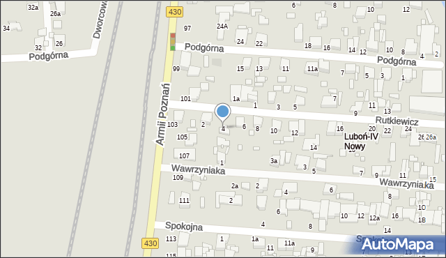 Luboń, Rutkiewicz Wandy, 4, mapa Luboń