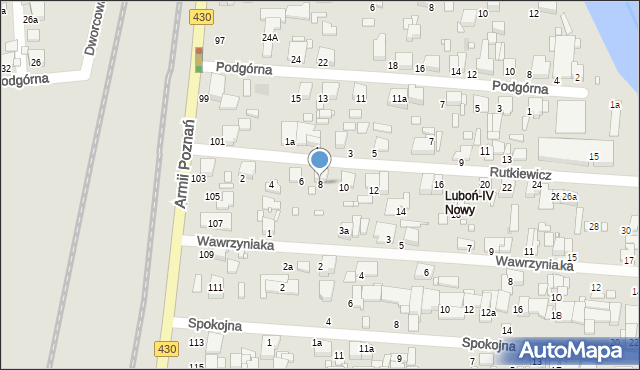 Luboń, Rutkiewicz Wandy, 8, mapa Luboń