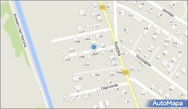 Rybnik, Rudzka, 105A, mapa Rybnika