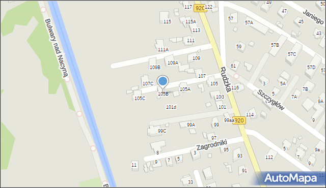 Rybnik, Rudzka, 105B, mapa Rybnika